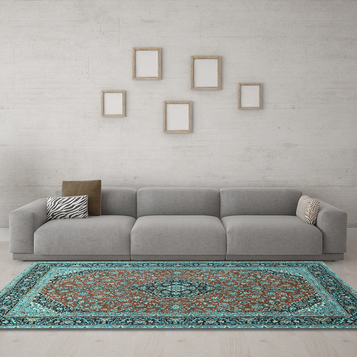 Machine Washable Persian Light Blue Traditional Rug in a Living Room, wshtr966lblu