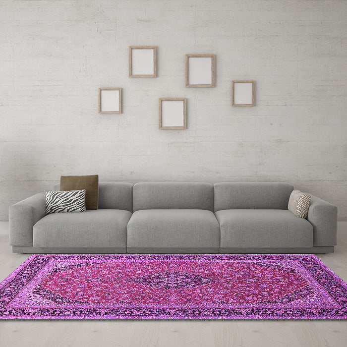 Machine Washable Persian Purple Traditional Area Rugs in a Living Room, wshtr966pur
