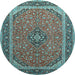 Round Machine Washable Persian Light Blue Traditional Rug, wshtr966lblu