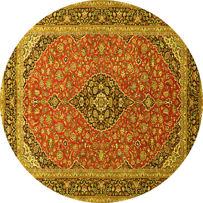 Round Machine Washable Persian Yellow Traditional Rug, wshtr966yw