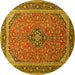 Round Machine Washable Persian Yellow Traditional Rug, wshtr966yw