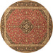 Round Machine Washable Persian Brown Traditional Rug, wshtr966brn