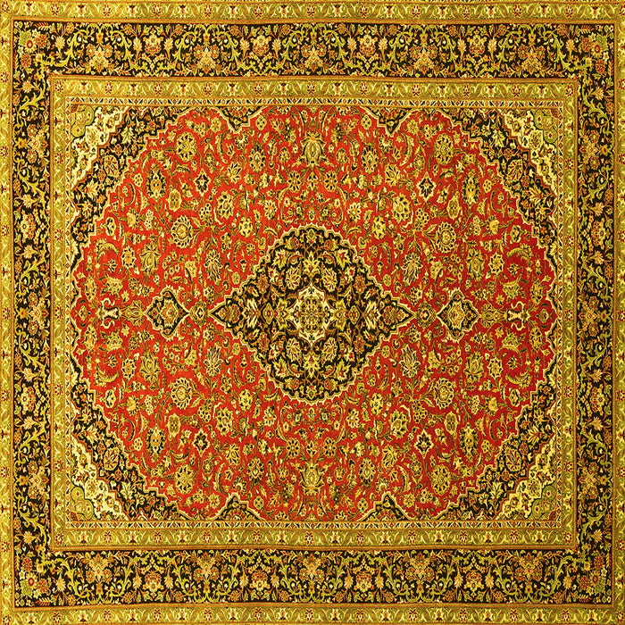 Square Machine Washable Persian Yellow Traditional Rug, wshtr966yw