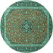 Round Machine Washable Persian Turquoise Traditional Area Rugs, wshtr966turq