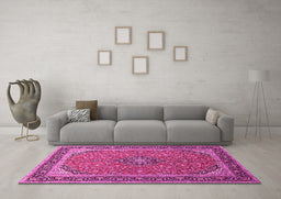 Machine Washable Persian Pink Traditional Rug in a Living Room, wshtr966pnk