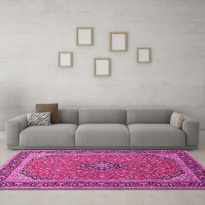 Machine Washable Persian Pink Traditional Rug in a Living Room, wshtr966pnk