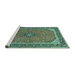 Sideview of Machine Washable Persian Turquoise Traditional Area Rugs, wshtr966turq