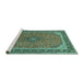 Sideview of Machine Washable Persian Turquoise Traditional Area Rugs, wshtr966turq