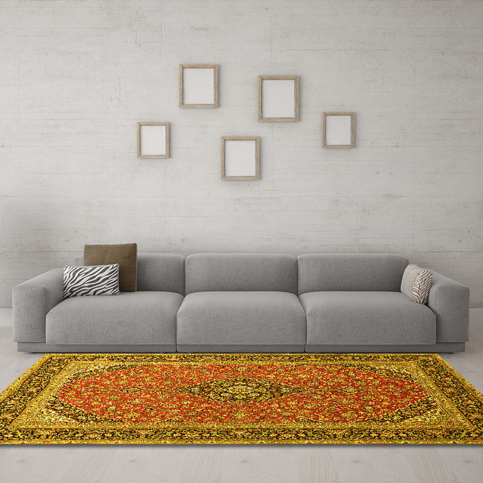 Machine Washable Persian Yellow Traditional Rug in a Living Room, wshtr966yw