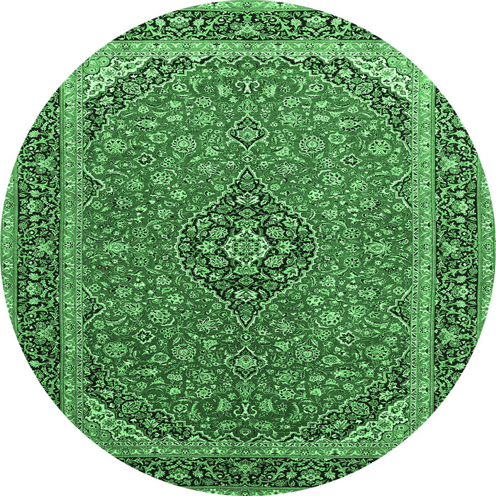 Round Machine Washable Persian Emerald Green Traditional Area Rugs, wshtr966emgrn