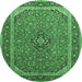 Round Machine Washable Persian Emerald Green Traditional Area Rugs, wshtr966emgrn