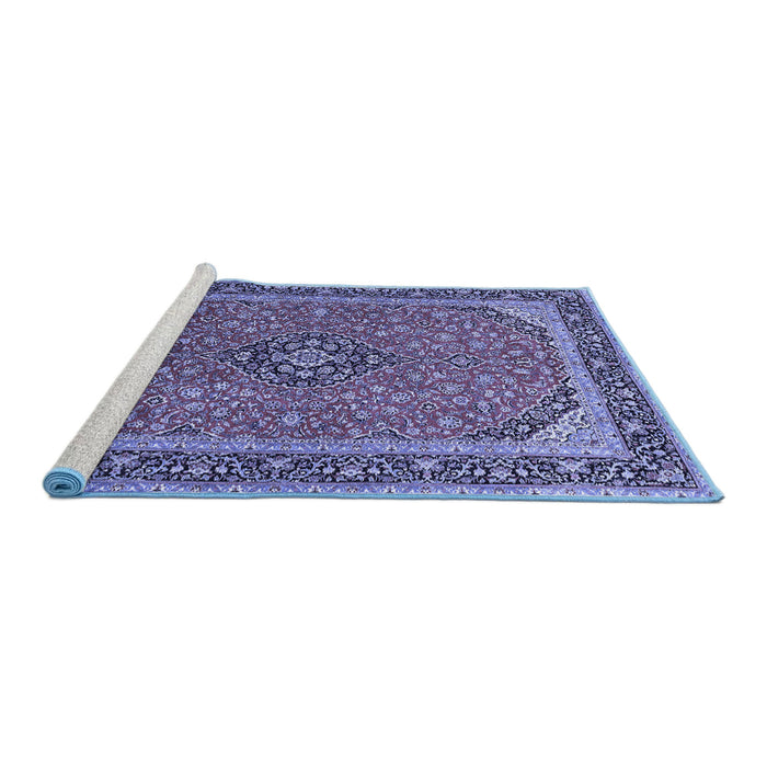 Sideview of Machine Washable Persian Blue Traditional Rug, wshtr966blu