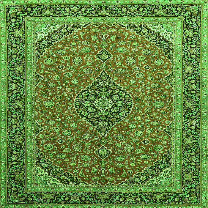 Round Machine Washable Persian Green Traditional Area Rugs, wshtr966grn
