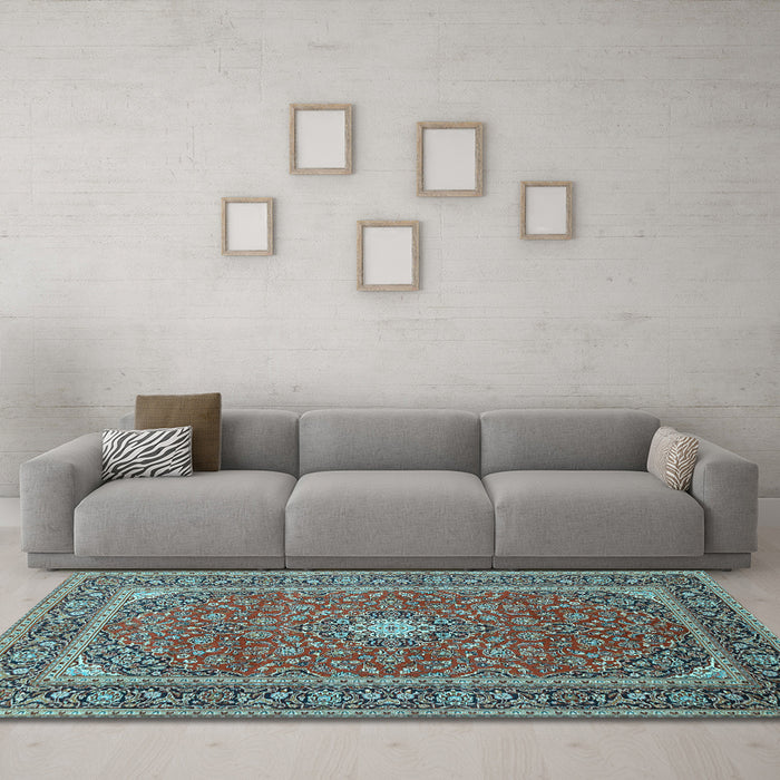 Machine Washable Persian Light Blue Traditional Rug in a Living Room, wshtr967lblu