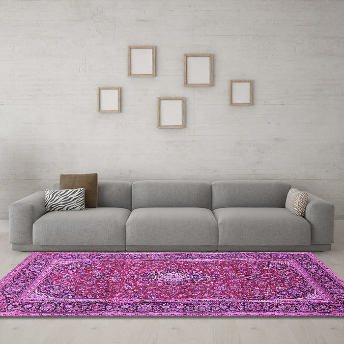 Machine Washable Persian Purple Traditional Area Rugs in a Living Room, wshtr967pur