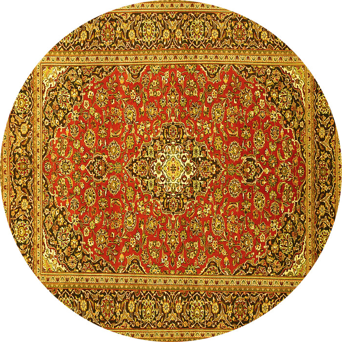 Round Machine Washable Persian Yellow Traditional Rug, wshtr967yw