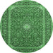 Round Machine Washable Persian Emerald Green Traditional Area Rugs, wshtr967emgrn