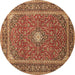 Round Machine Washable Persian Brown Traditional Rug, wshtr967brn