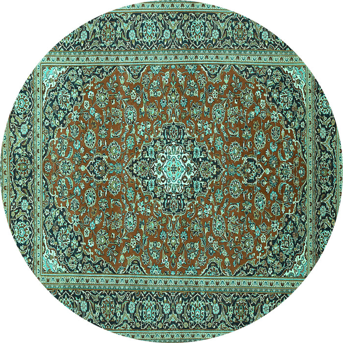 Round Machine Washable Persian Turquoise Traditional Area Rugs, wshtr967turq