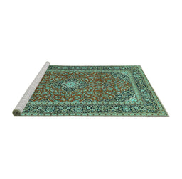 Sideview of Machine Washable Persian Turquoise Traditional Area Rugs, wshtr967turq