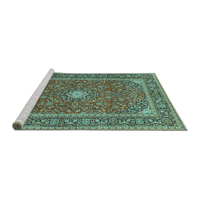 Sideview of Machine Washable Persian Turquoise Traditional Area Rugs, wshtr967turq