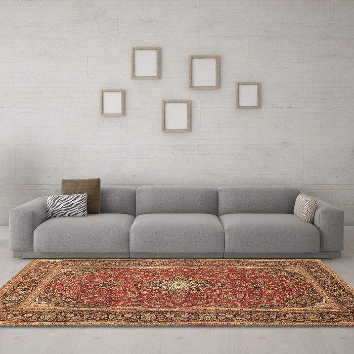 Machine Washable Persian Brown Traditional Rug in a Living Room,, wshtr967brn