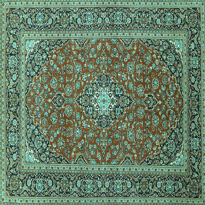 Square Machine Washable Persian Turquoise Traditional Area Rugs, wshtr967turq