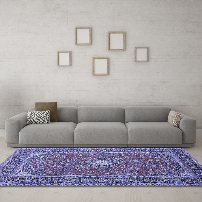 Machine Washable Persian Blue Traditional Rug in a Living Room, wshtr967blu
