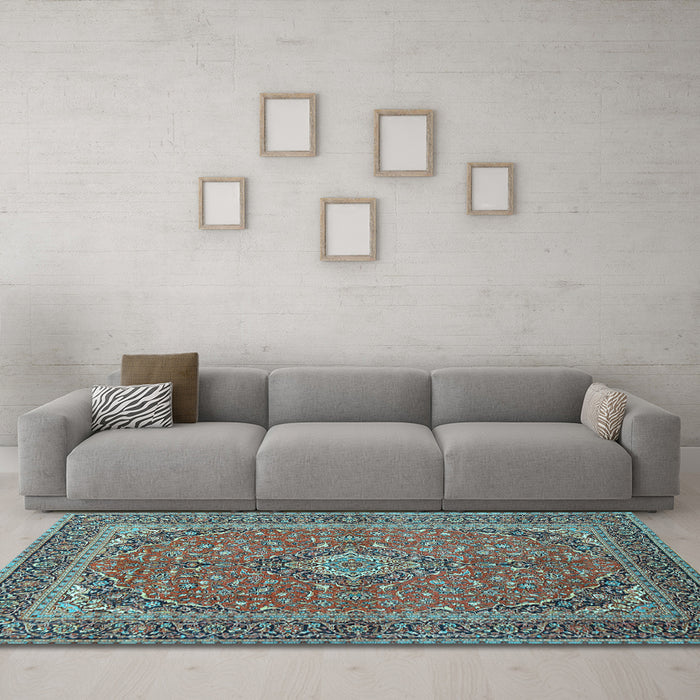 Machine Washable Persian Light Blue Traditional Rug in a Living Room, wshtr968lblu