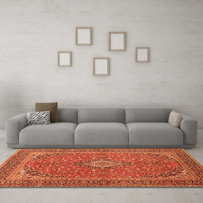Machine Washable Persian Orange Traditional Area Rugs in a Living Room, wshtr968org