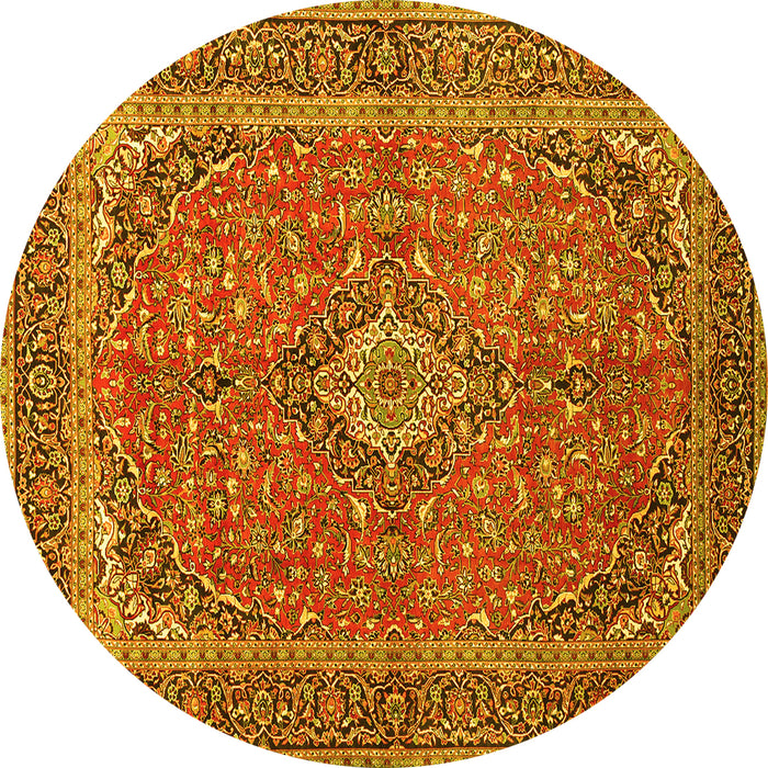 Round Machine Washable Persian Yellow Traditional Rug, wshtr968yw