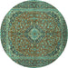 Round Persian Turquoise Traditional Rug, tr968turq