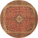 Round Machine Washable Persian Brown Traditional Rug, wshtr968brn