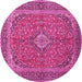 Round Machine Washable Persian Pink Traditional Rug, wshtr968pnk