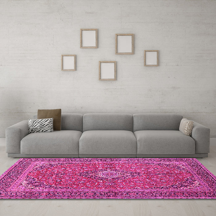 Machine Washable Persian Pink Traditional Rug in a Living Room, wshtr968pnk