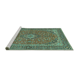 Sideview of Machine Washable Persian Turquoise Traditional Area Rugs, wshtr968turq