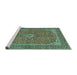 Sideview of Machine Washable Persian Turquoise Traditional Area Rugs, wshtr968turq