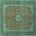 Square Machine Washable Persian Turquoise Traditional Area Rugs, wshtr968turq