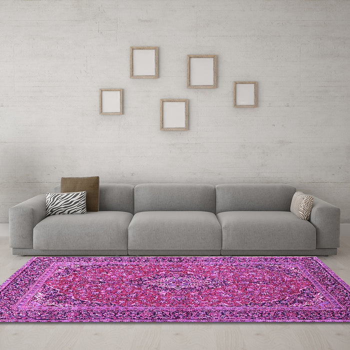 Machine Washable Persian Purple Traditional Area Rugs in a Living Room, wshtr968pur