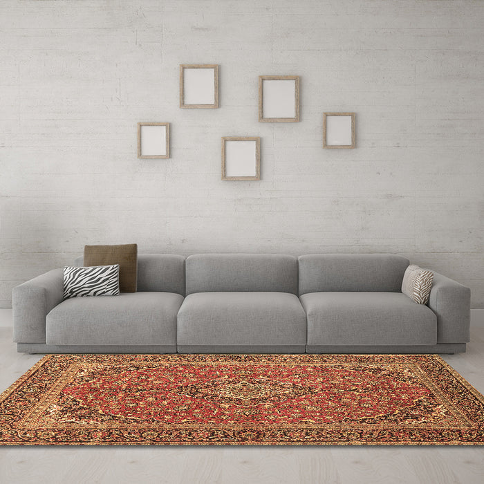 Machine Washable Persian Brown Traditional Rug in a Living Room,, wshtr968brn