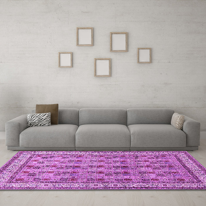 Machine Washable Persian Purple Traditional Area Rugs in a Living Room, wshtr969pur