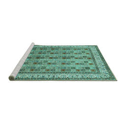 Sideview of Machine Washable Persian Turquoise Traditional Area Rugs, wshtr969turq