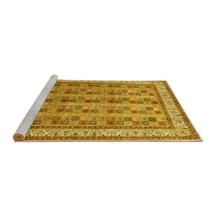 Sideview of Machine Washable Persian Yellow Traditional Rug, wshtr969yw