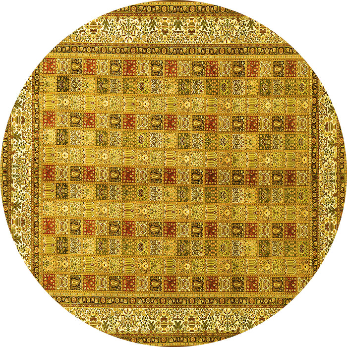 Round Machine Washable Persian Yellow Traditional Rug, wshtr969yw