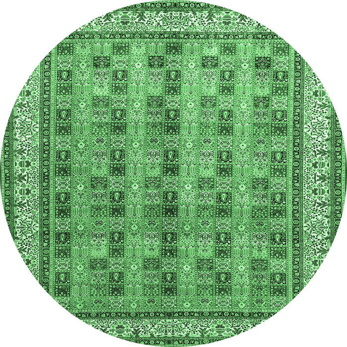 Round Machine Washable Persian Emerald Green Traditional Area Rugs, wshtr969emgrn