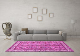 Machine Washable Persian Pink Traditional Rug in a Living Room, wshtr969pnk