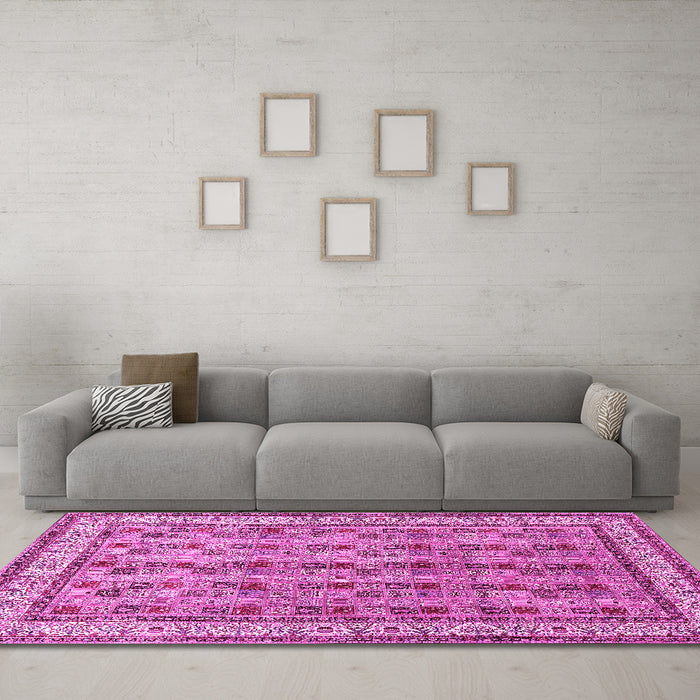Machine Washable Persian Pink Traditional Rug in a Living Room, wshtr969pnk