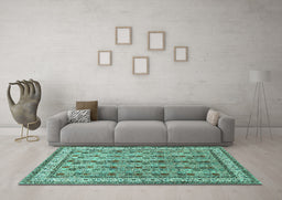 Machine Washable Persian Turquoise Traditional Area Rugs in a Living Room,, wshtr969turq