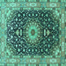 Square Machine Washable Medallion Turquoise Traditional Area Rugs, wshtr96turq