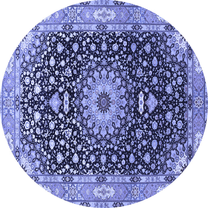 Round Machine Washable Medallion Blue Traditional Rug, wshtr96blu